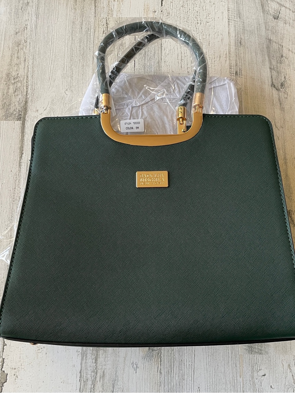 Badgley Mischka Emerald Green Structured Satchel Gold Hardware Holiday Ready!